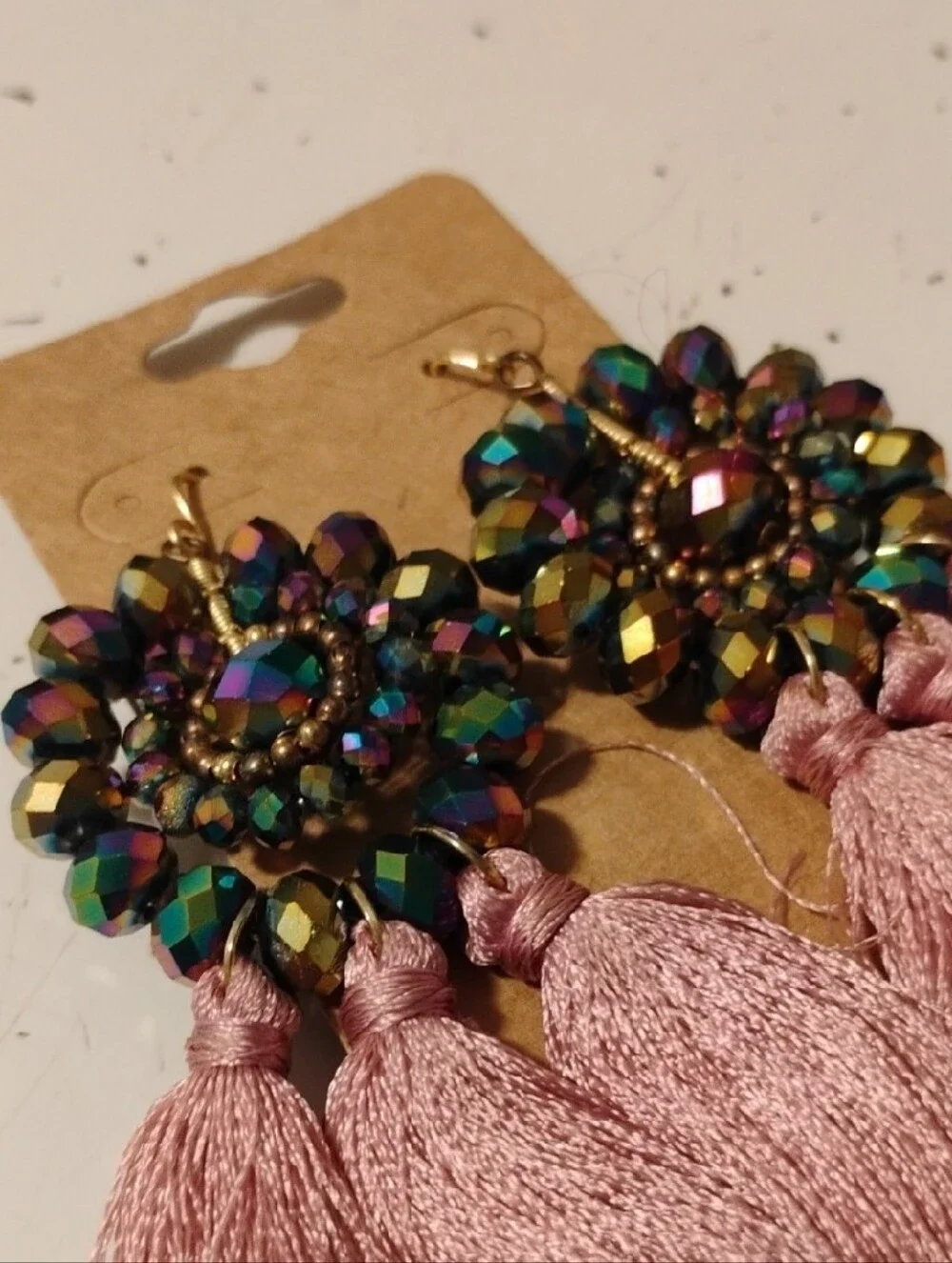Oil Slick & Tassel Drop Earrings 🖤🩷